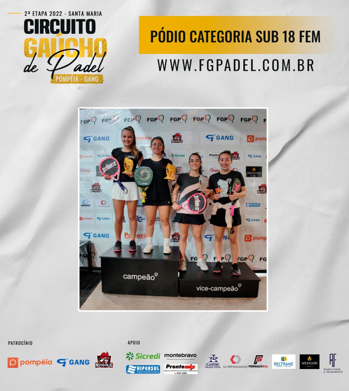 Confira os campeões e vices da 2ª etapa do Circuito Gaúcho de Padel